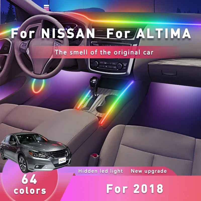 

FILIPLI для NISSAN ALTIMA, разноцветный автомобильный светильник для украшения атмосферы, 64 RGB, беспроводной Bluetooth, акриловый светильник для салона автомобиля