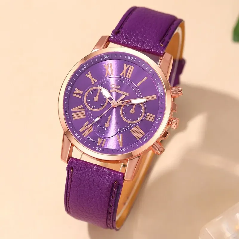 Fashion Women Watches Ladies Purple Leather Quartz Wrist Watch for Women Bussiness Casual Watch Relogio Feminino