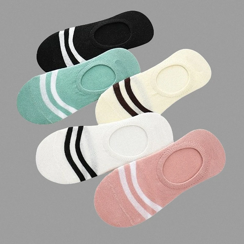 

2024 New Fashion 5/10 Pairs Two Stripes Women's Invisible Socks Cotton Boat Socks Anti-shedding Student Socks Silicone Socks