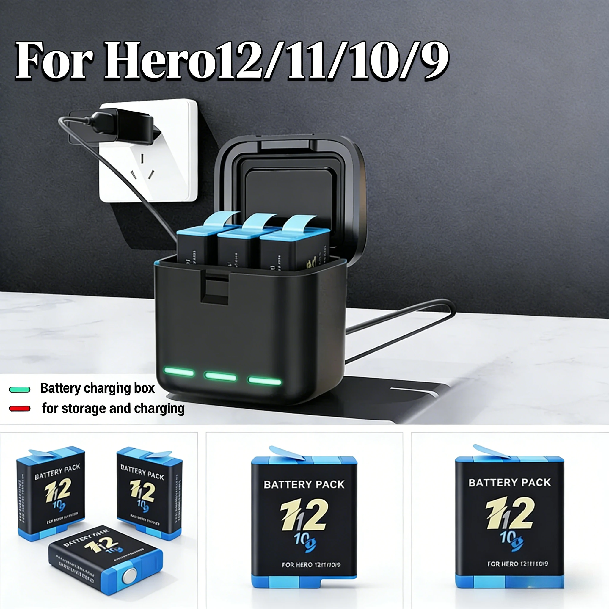 

Battery For GoPro Hero 12 11 10 9 Motion Camera 2000mAh Battery Fast Charger Box For GoPro Hero Rechargeable Battery Accessories