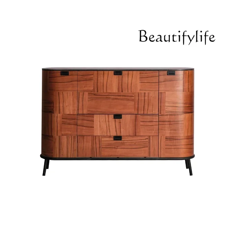 A Italian Side Cabinet, High-end Apple Wood Grain Rock Slab Storage Decorative Cabinet, Antique Secret Cabinet