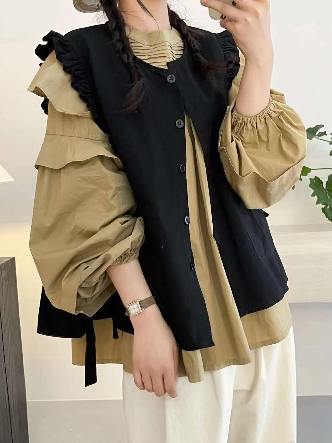 

Loose Cotton Blend Cardigan with Large kets Women's Sle Side Knot Tie Svel Jaet Wooden Design Casual Outerwear