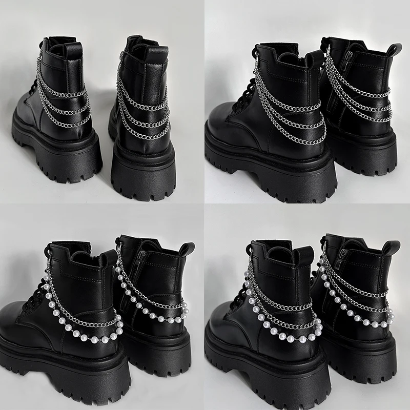 

Multi-layer Versatile Pearl Stainless Steel Chain Shoe Accessories Fashion Removable Design Martin Boots Shoes Chain Jewellery