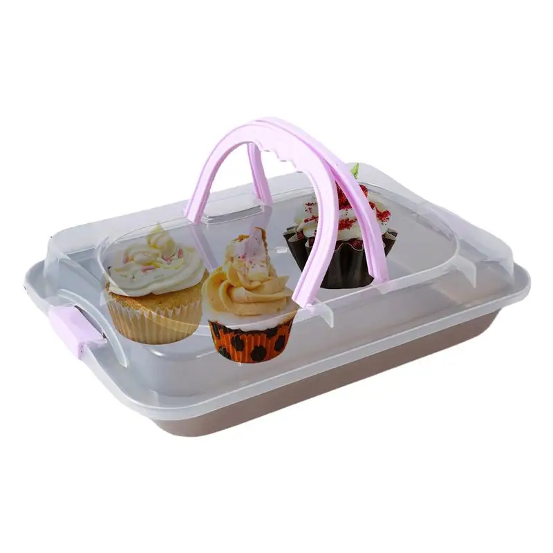 Baking Tray With Lid Rectangle Brownie Baking Pan With Cover And Handle Non-Stick Cake Mold For Transport & Serve Baking Tool