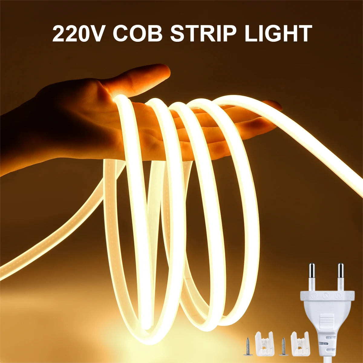 Tira de luces LED COB de 288 LEDs/m IP67 resistente al agua AC110V/220V enchufe UE/EE. UU. para decoración de carteles publicitarios al aire libre para cine en casa y Hotel