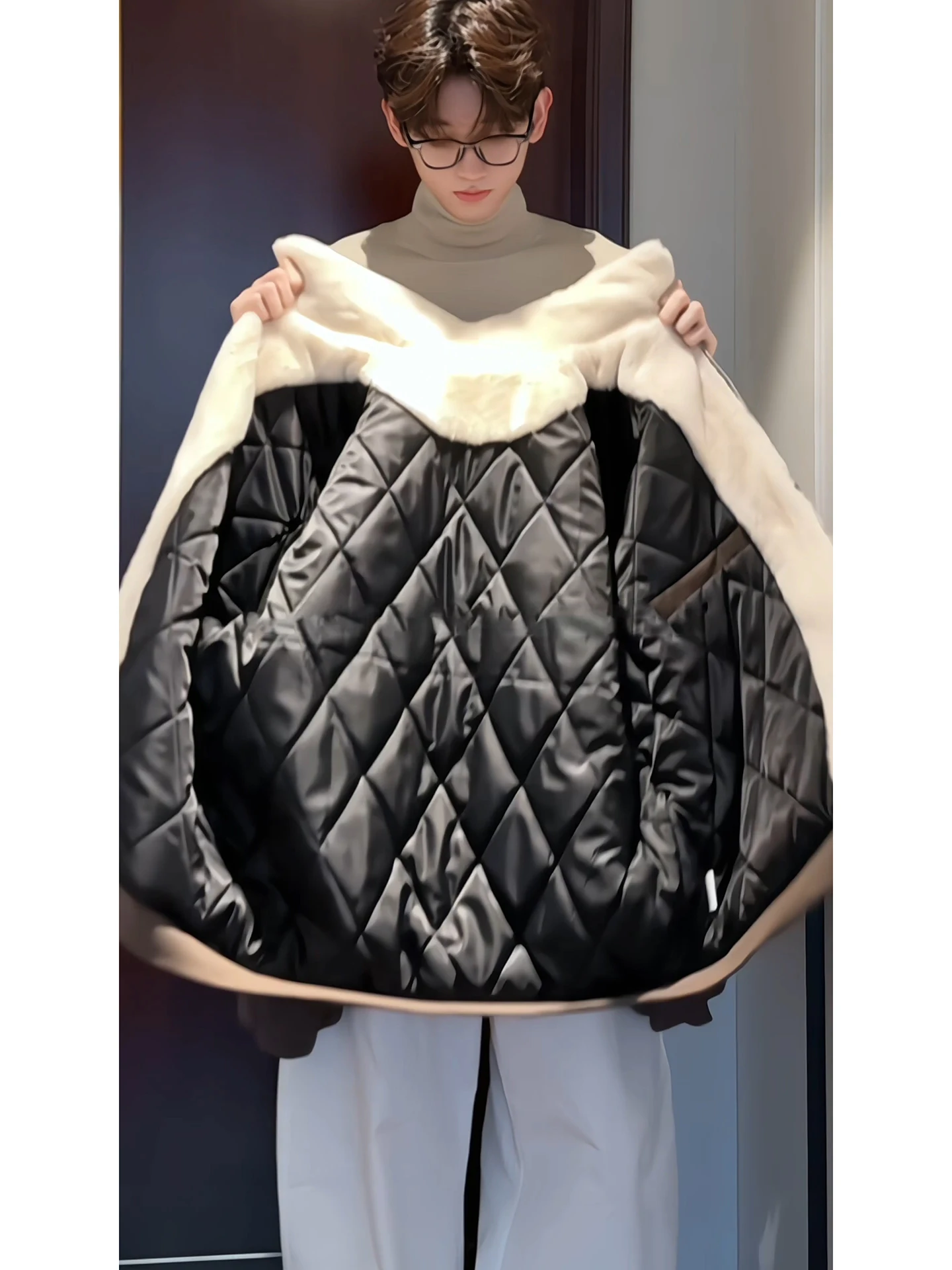 

Мужская зимняя куртка из хлопка с воротником из овечьей шерсти, утепленная, в американском ретро-стиле, из искусственной кожи, хлопковое пальто