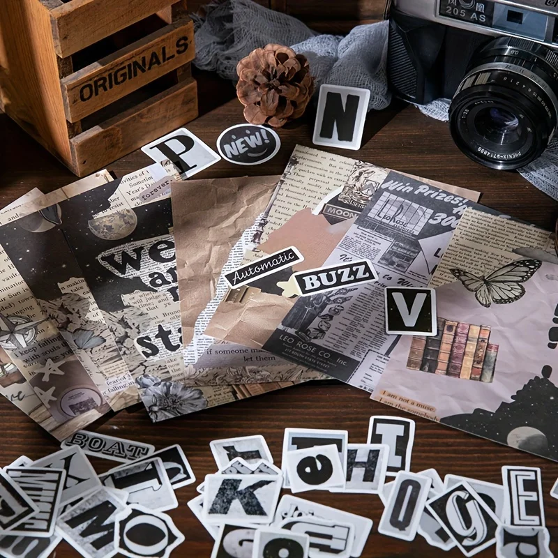 55 Sheets Retro Classical Style English Words Material Paper for Scrapbooking DIY Decorative Collage Journaling