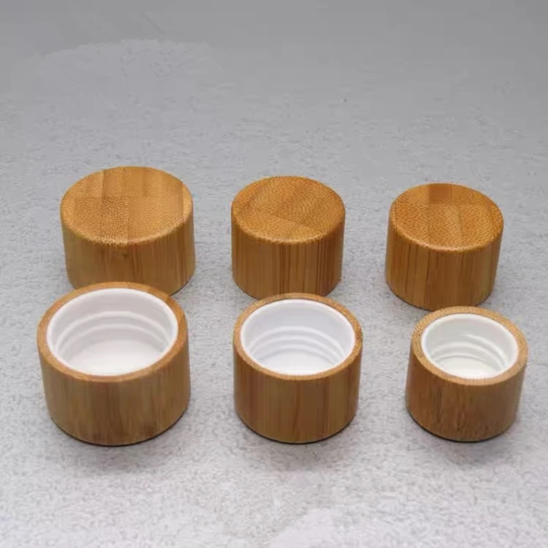 20pcs Eco-friendly Screw Bamboo Bottle Caps with Reducer Replace Empty Bottle Caps with Drop Plug Real Bamboo Cover Screw Cap