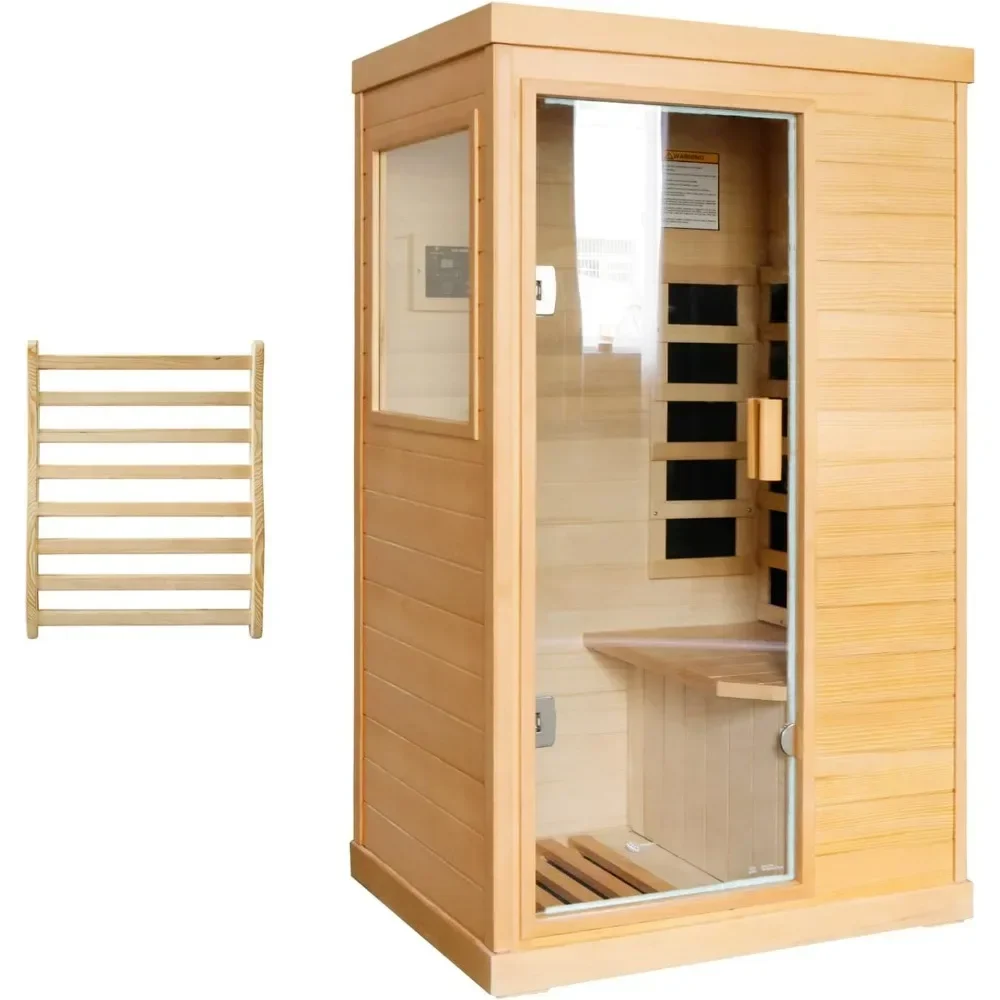 Far Infrared Sauna ,800W Low EMF Canadian Hemlock Wooden Indoor Dry Sauna, Bluetooth Speaker, Christmas Gift for Family Friends