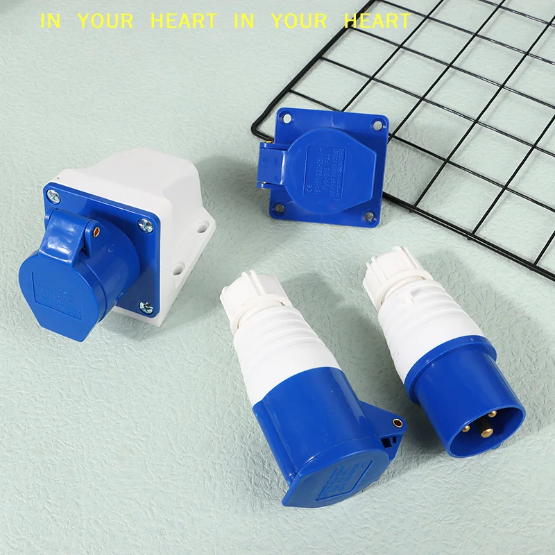 【X】220V 16A 3 Pin Industrial Waterproof Plugs/Socket Male/Female Connector IP44 2P For Caravan Motorhome Trailer Truck Yacht