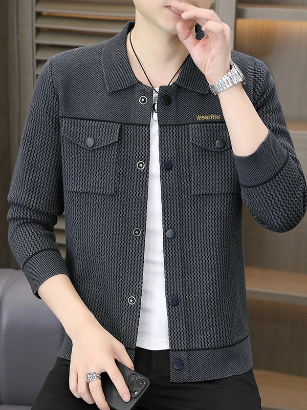 

Men's Knitted Jaet Button-Up Collar Workwear Sweater Casual Sle Polyester Fiber Long Sve Regular Fit Outerwear