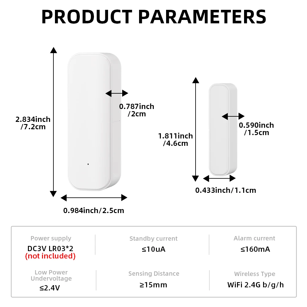 Tuya WiFi Door Sensor Smart Home Wireless Door Open Close Detectors APP Remote Alarm with Black or White Color
