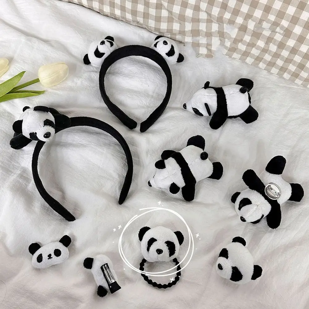 Rope Elastic Ponytail Holder Hairpin Plush Cartoon Design Chinese Style Headwear Brooch Women Hair Accessories Panda Headband