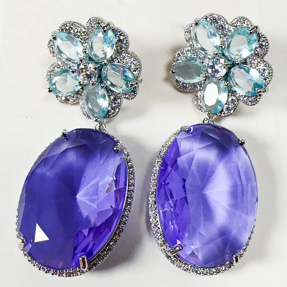 

Missvikki Trendy Oval Big Dangle Earrings for Women Bridal Wedding Multicolor CZ Bijoux High Quality Brand Gorgeous Trendy