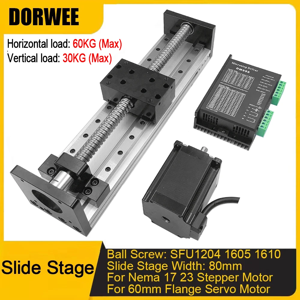 Double Linear Rail XYZ Axis Linear Guide Rail Slide Stage BallScrew SFU1605 1610 For Nema 23 Stepper Motor 60mm Servo load 60KG