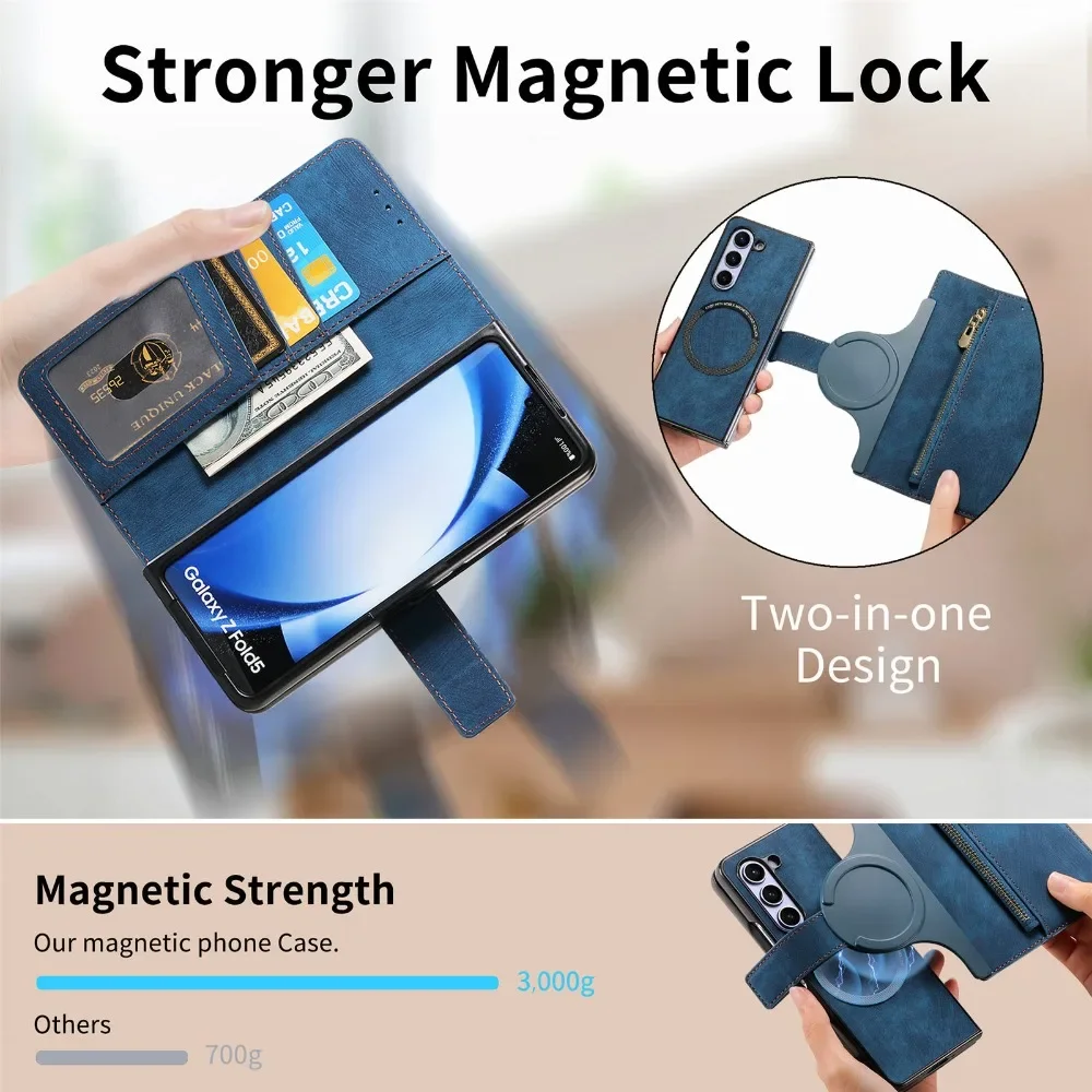 

Solt Wallet Leather Phone Case For Samsung Galaxy Z Fold 6 5 4 3 Fold6 Fold5 Fold4 Fold3 5G 2 in 1 Detachable Zipper Cards Cover