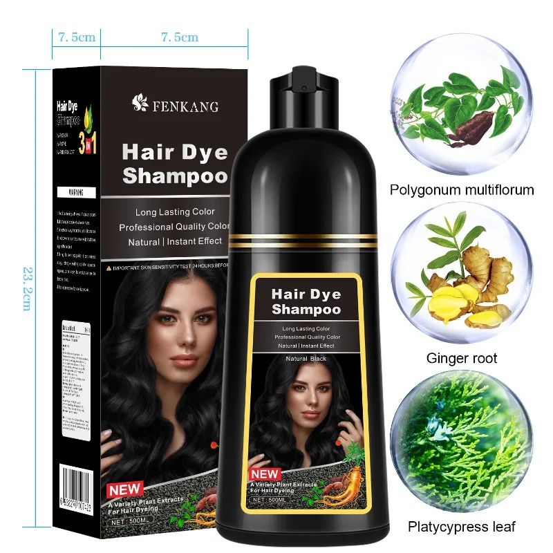 500ml FEKAGNAS Hair Dye Shampoo Herbal Ingredients Natural Plant Para Canas Mujer Hair Color Shampoo for Women Men Hair Care