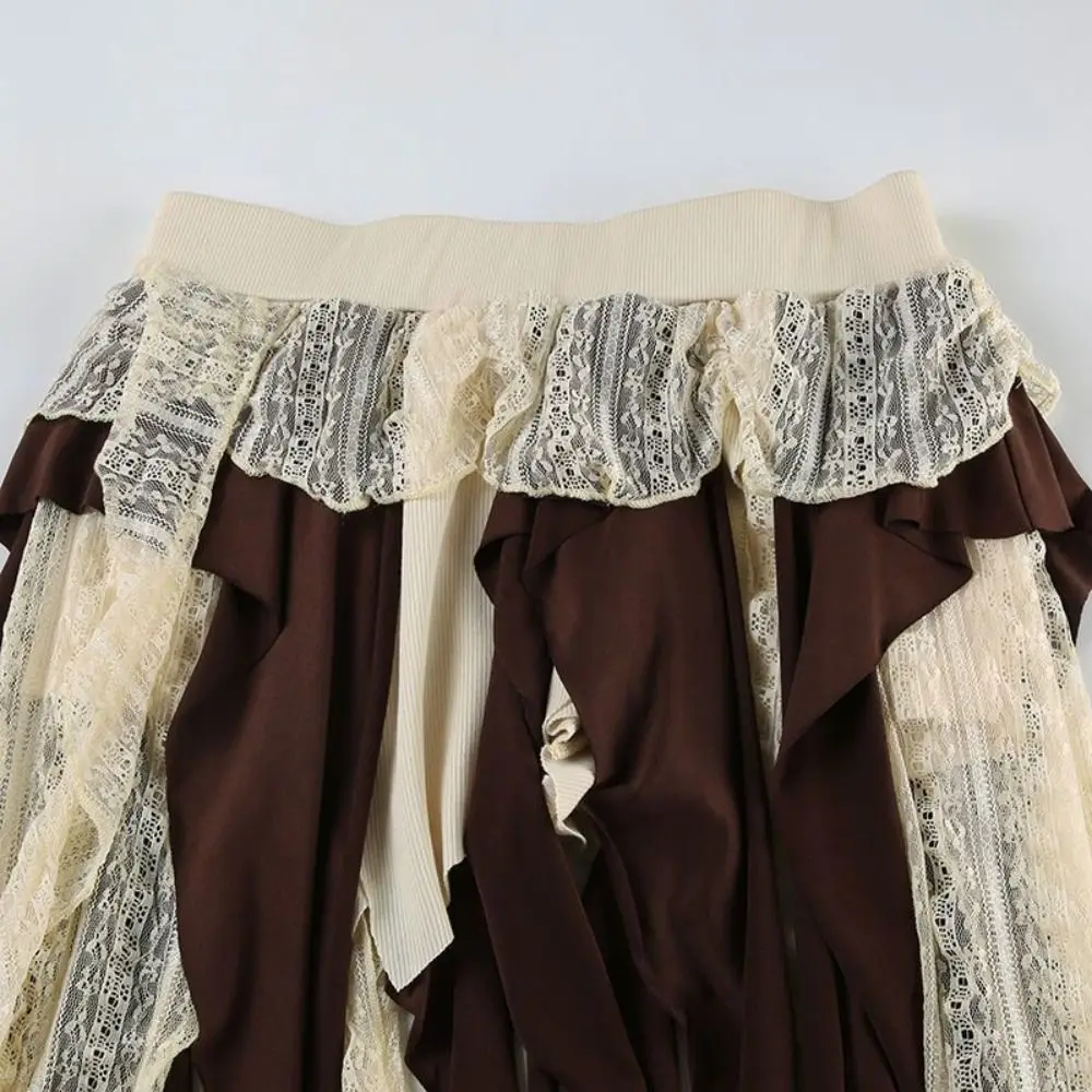 شبكة زهرة الفتيات تنورة قصيرة صغيرة متعددة الطبقات عالية الخصر الدانتيل ألف خط تنورة المراهقين كعكة فستان الربط غير النظامية تنورة الفتيات #5