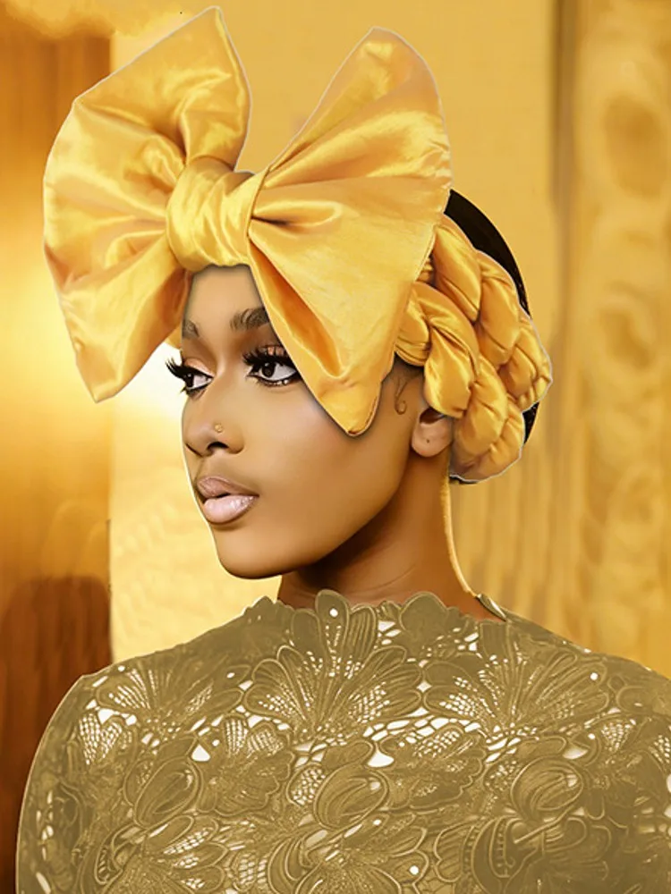 

2026 New African Headtie Turban Nigeria Auto Gele Head Wraps Auto Gele Women's Turban Cap Wedding Geles Muslim Head Wraps Bonnet