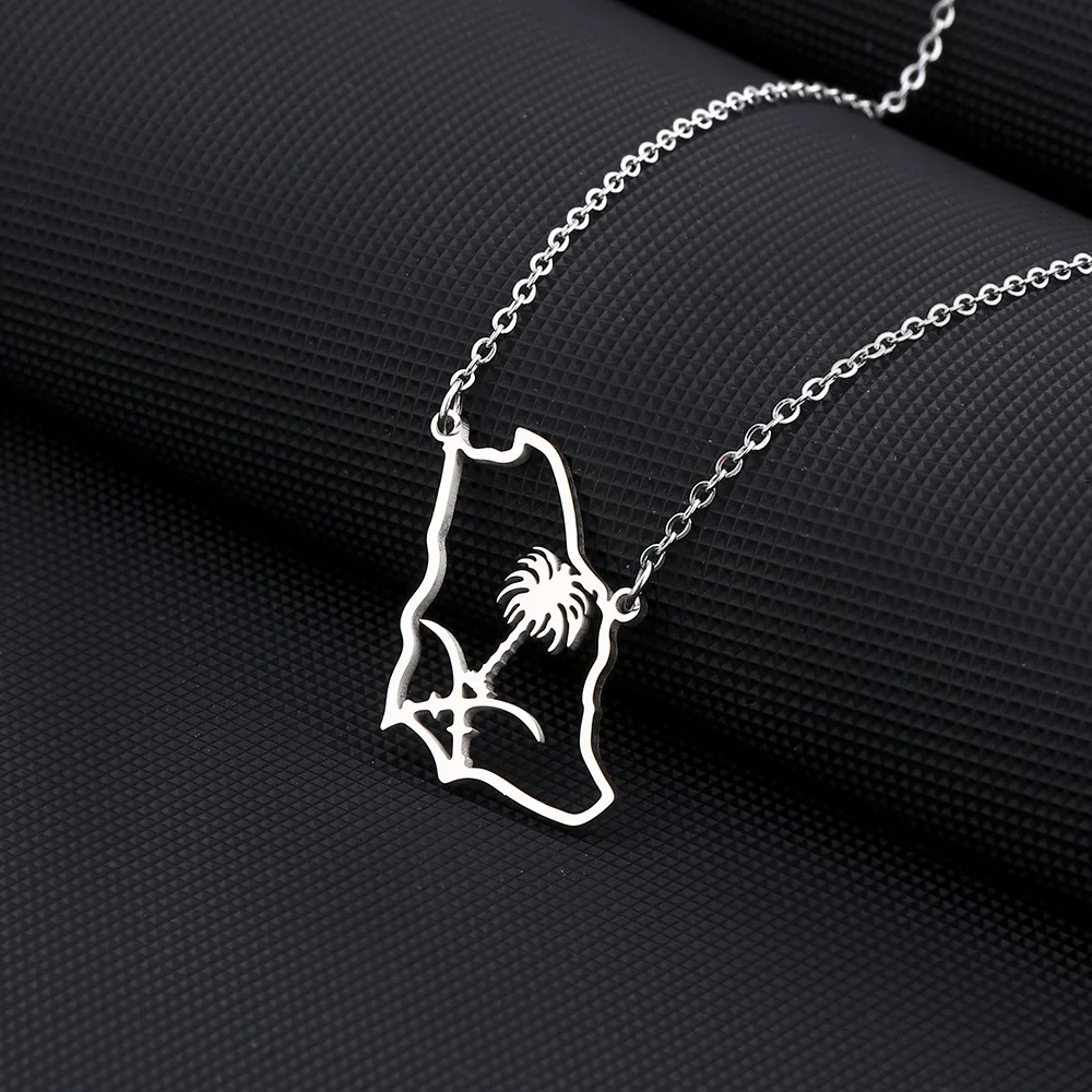 2024 new fashion stainless just Saudi Arabia map pendant necklace temperament everything collarbone chain birthday anniversary g