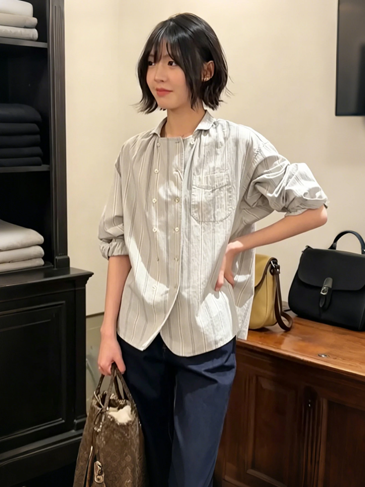 

Striped Cotton Shirt Women's Loose Fit Vintage Long Sleeve Thin Summer Button up Cardigan Style Chinese Style