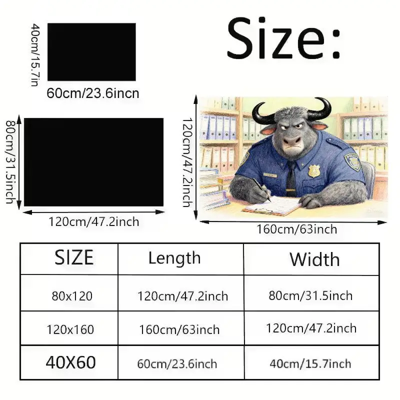 1PC ディズニー ズートピア チーフ ボゴ 警察官 フロアマット、漫画のバッファロー キャラクター ライティング オフィス シーン 装飾ラグ、滑り止め