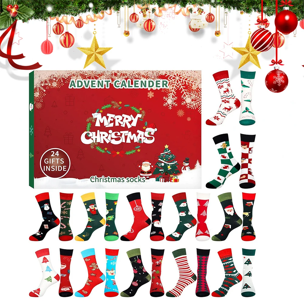 Christmas Sock Advent Calendar 2024 Christmas Advent Calendar with 12 Pairs of Fun and Colorful Socks Xmas Countdown Calendar