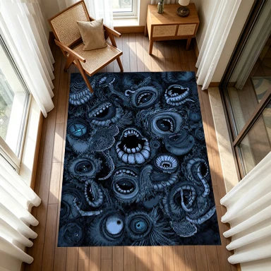 Creepy Horror Monster Eyes And Mouth Pattern Carpet Flooring, Scary Spooky Non-Slip Area Rug for Halloween Home Bedroom Living Room Decor