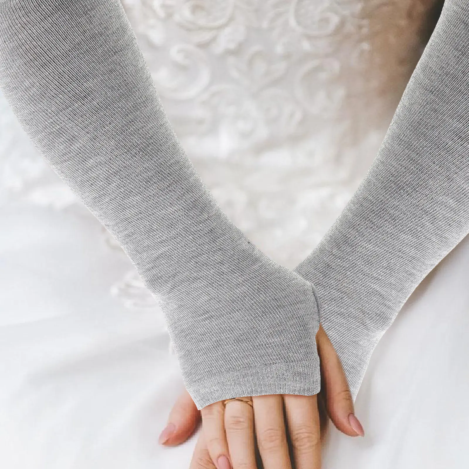 3Pairs Knitted Long Fingerless Gloves Cotton Arm Warmers Thumb Hole Stretchy Sleeves for Women Cold Weather Spring