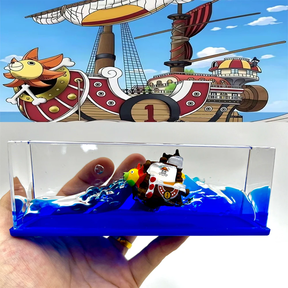 Figuras de One Piece para niños, adorno de botella fluida de barco soleado, decoración creativa, mercancía de Anime, juguete para niños, regalo de cumpleaños