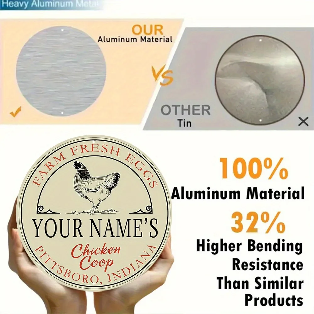 [2D Flat] 1pc Personalized Vintage Hen Pattern Farm Chicken Coop Round Metal Decor Plaque (Only For Decoration)
