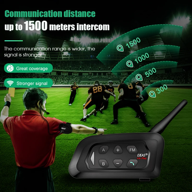 2PCS  EJEAS V6C PRO V4C PLUS 3 Users Referee Intercom Headset 1200M Full Duplex Bluetooth Headphone Soccer Conference Interphone