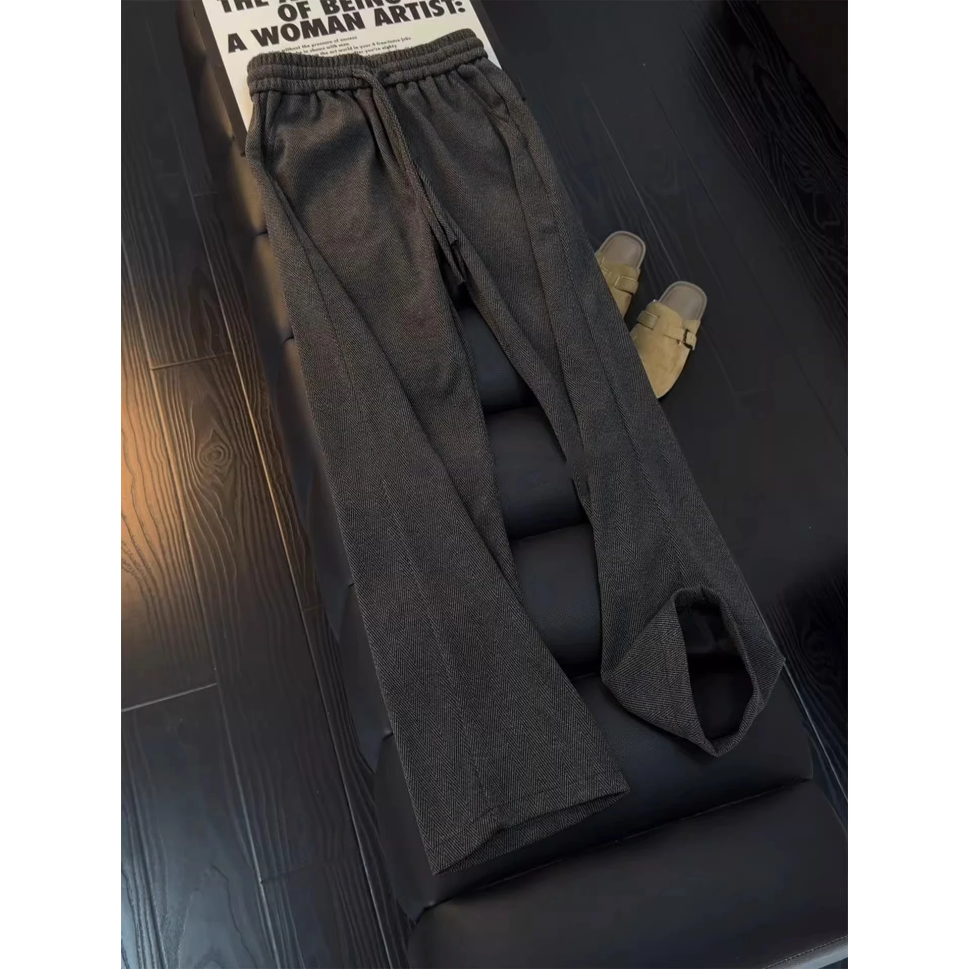 

Мужские прямые брюки в стиле ретро, американские, зимние, повседневные, удобные, из полиэстера, со средней посадкой