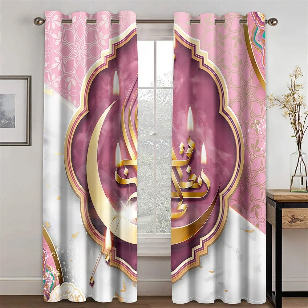 National Luxury Ramadan Festival Pink Gold Moon Free Shipping 2 Panle Thin Curtains for Living Room Bedroom Window Drape Decor