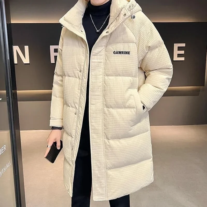 Winter New Men Thickened Warm Cotton Jacket Male Mid-Length High Street Loose Large Size Parka Fashion Hooded Pure Color Outwear