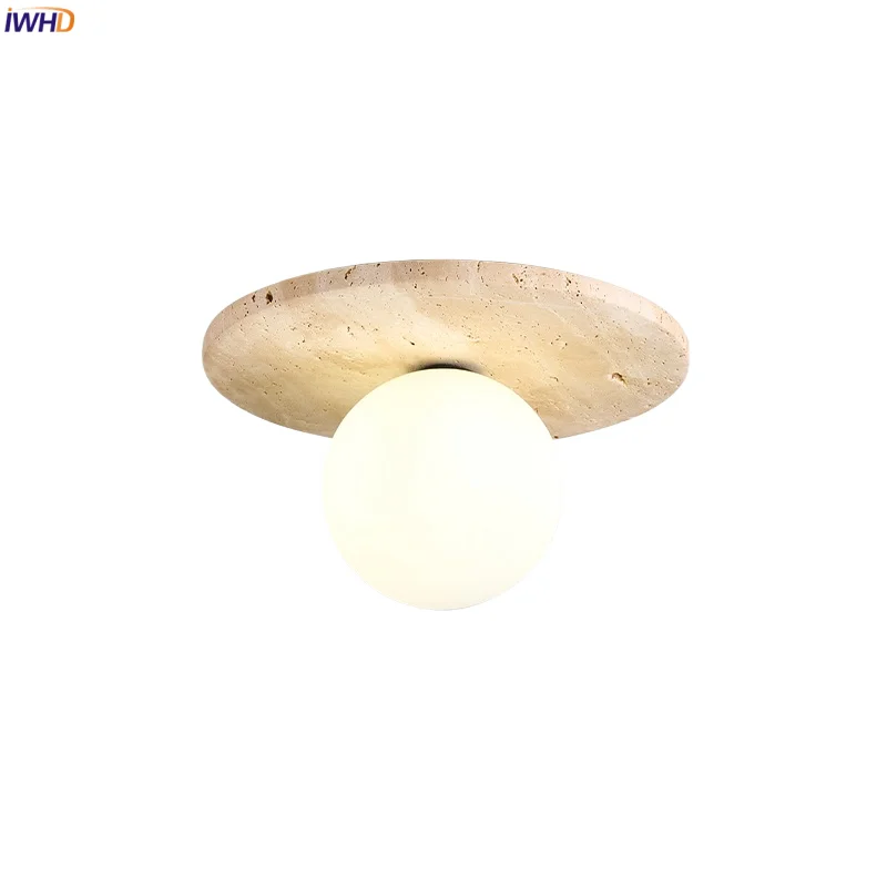 

IWHD Yellow Travertine LED Ceiling Light Fixtures Balcony Hallway Kitchen Indoor Home Decor Ceiling Lamp Candeeiro De Techo