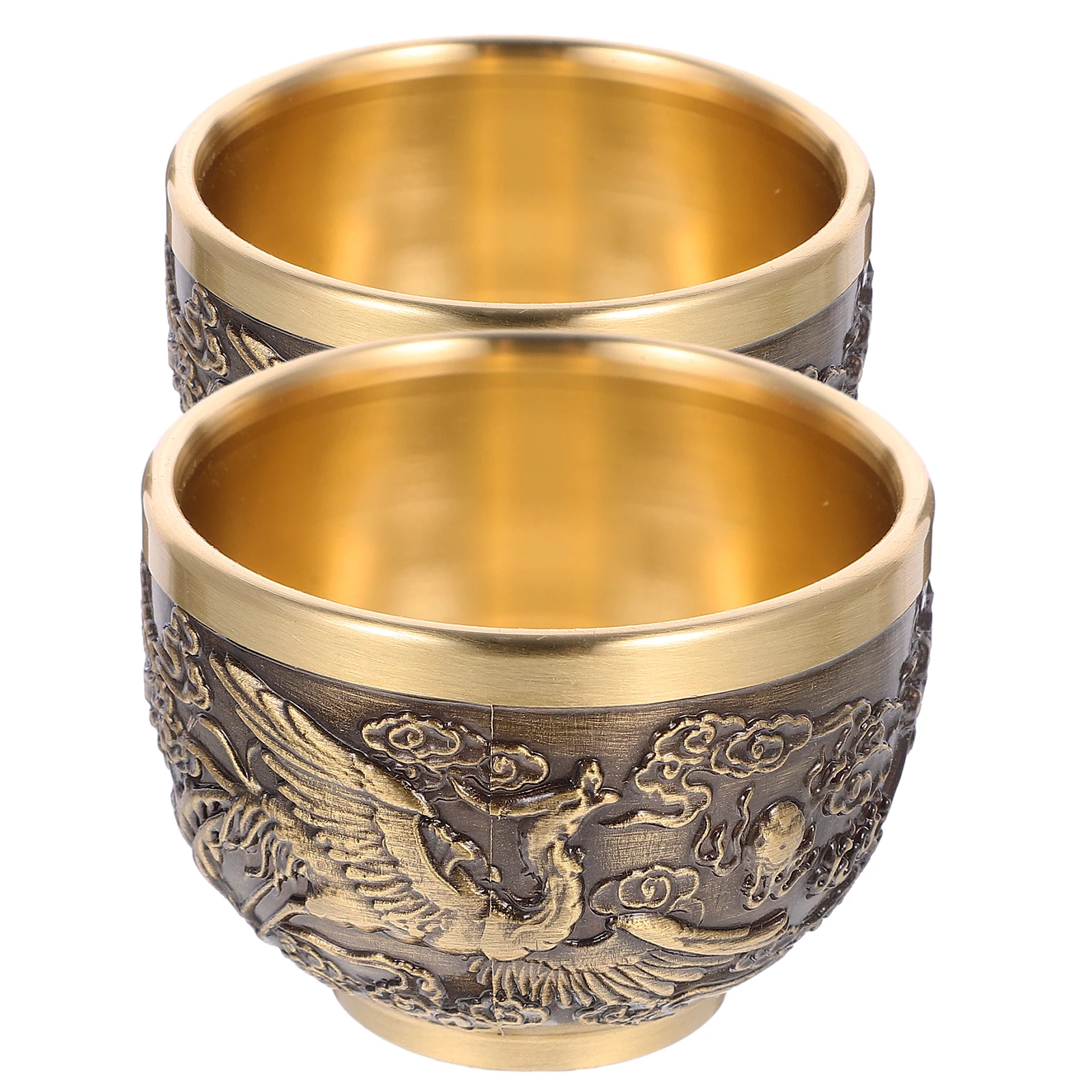 

2 Pcs Glass Dragon and Phoenix Copper Tea Cup Mugs Vintage Teaware Retro Decor Cups for Drinking