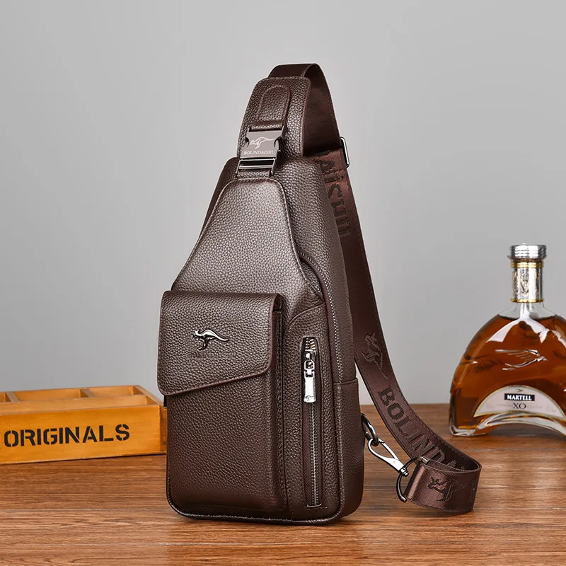 

Men's chest bag, cowhide crossbody casual single-shoulder bag, leather men's large-capacity single-shoulder backpack