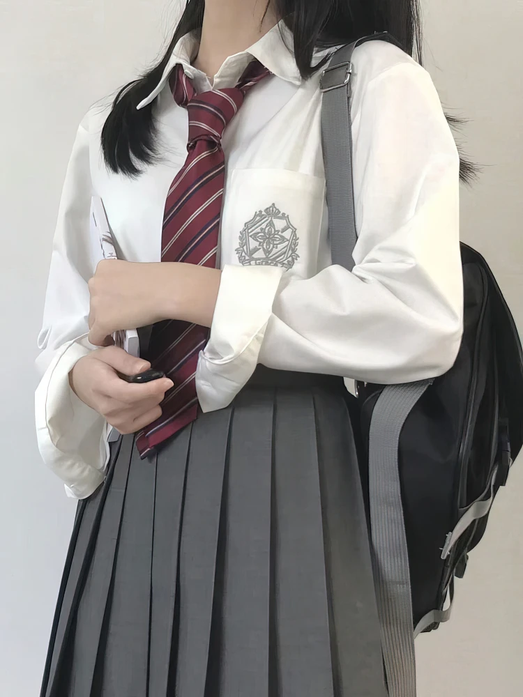 일본 학교 흰색 셔츠 여성 자수 빈티지 고딕 로리타 블라우스 화이트 탑 스위트 오버 사이즈 캐주얼 셔츠 레이디 한국어 New