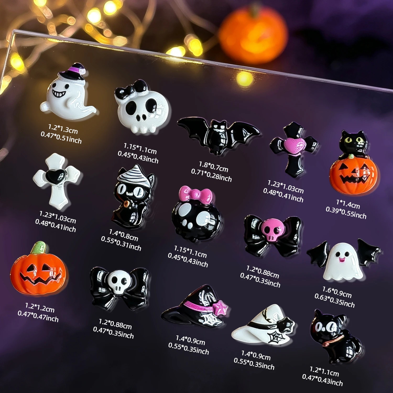 50 Stück Gemischte Harz-Halloween-Nagelcharms 3D Niedliche Cartoon-Geister/Fledermäuse/Kürbisse/Totenköpfe/Schwarze Katzen Nagelteile DIY Horror-Festival-Dekoration – Detail 5