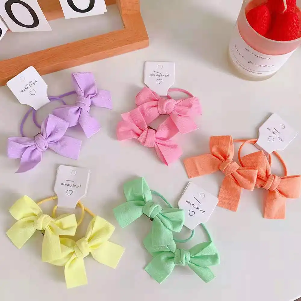 

2 шт., кремовые и мятные резинки для волос, кавайная повязка для волос с бантом, корейский стиль, мягкий аксессуар для девочек с двойным хвостом, милая лента, набор украшений для волос