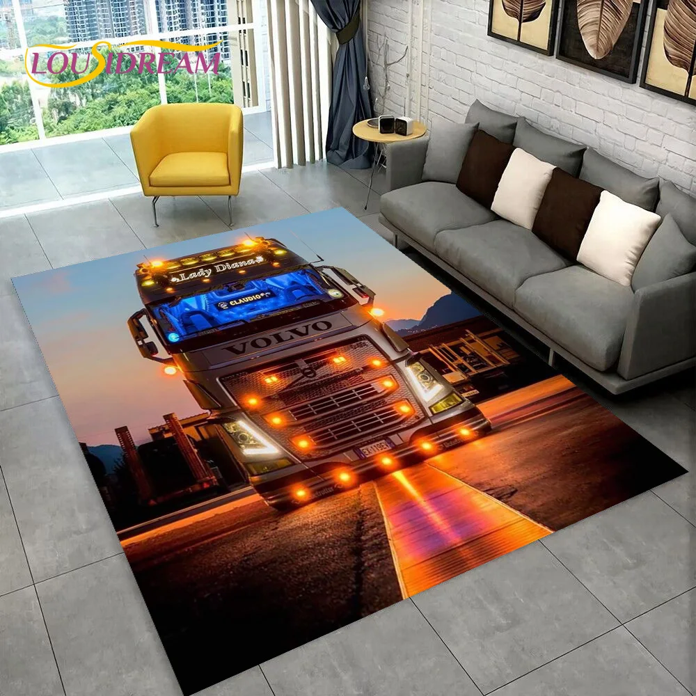 3D Volvo Truck Lorry Rug Carpet for Living Room Bedroom Home Decor,Floor Mat Non-slip Decoration for Sofa Doormat Motorcycle Kid