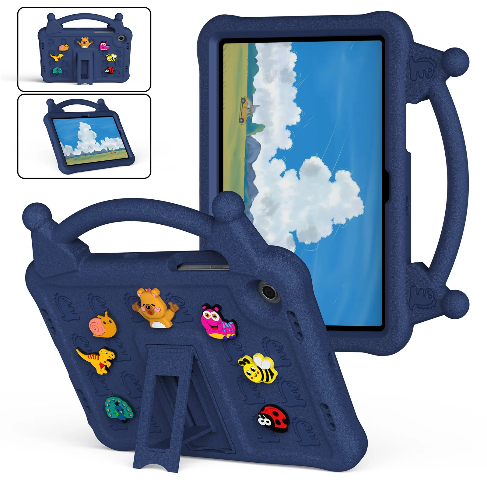For Samsung Galaxy Tab A8 10.5 (2022) / (2021) Case Kickstand Kid-Friendly Shockproof Cartoon EVA Tablet Cover - Navy Blue