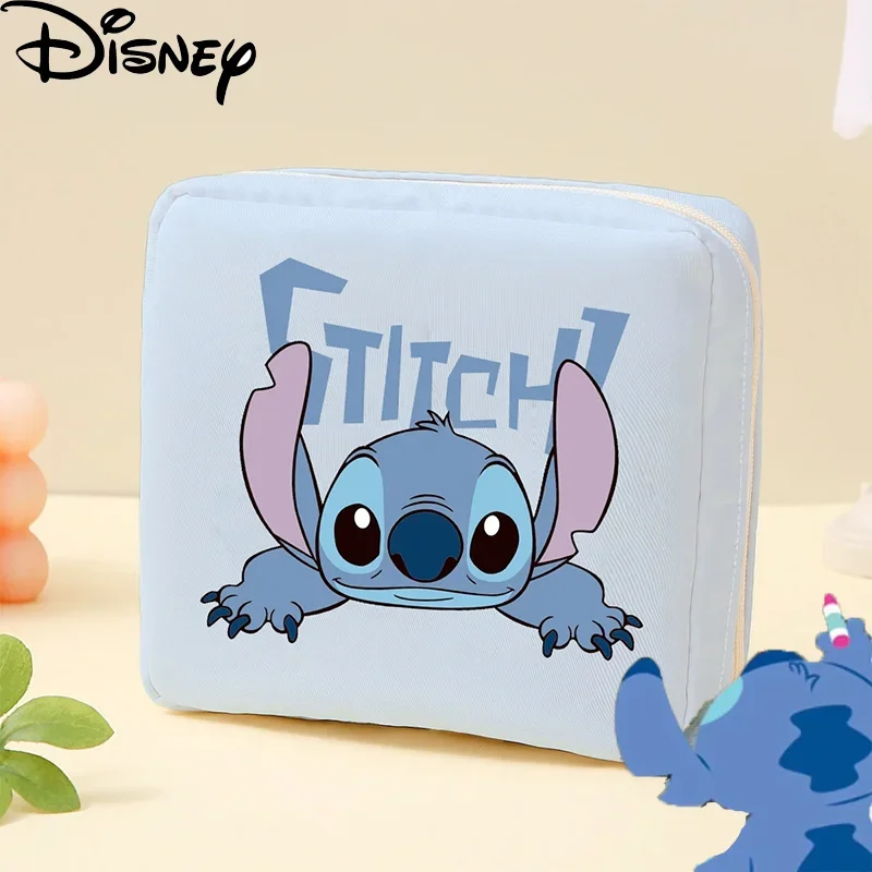 Disney Stitch Sanitary Napkin Storage Bag Cartoon Cute Mickey Mouse Strawberry Bear Print Mini Coin Purse Women's Cosmetic Bag