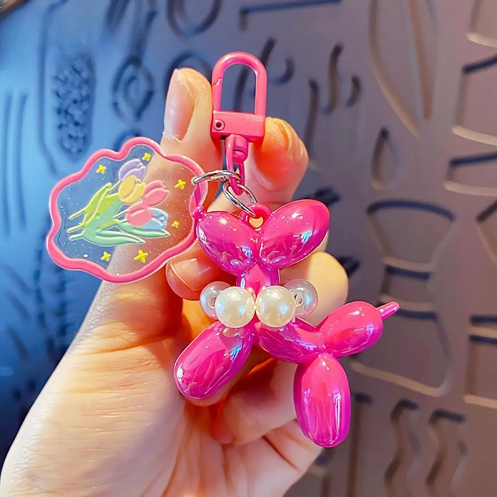 1PC Acrylic Balloon Dog Keychain Electroplated Solid Color Cute Pendant for Bag Car Key Ring Men Women Trendy Gift