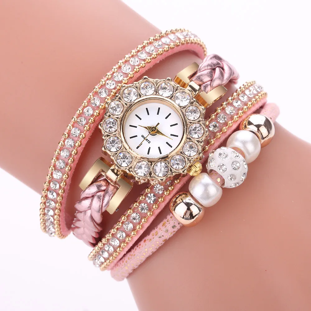 Women Watches Fashion Vintage Weave Wrap Quartz Wrist Watch Rhinestone Bracelet For Ladies Quartz Watch Ladies Casual Watch