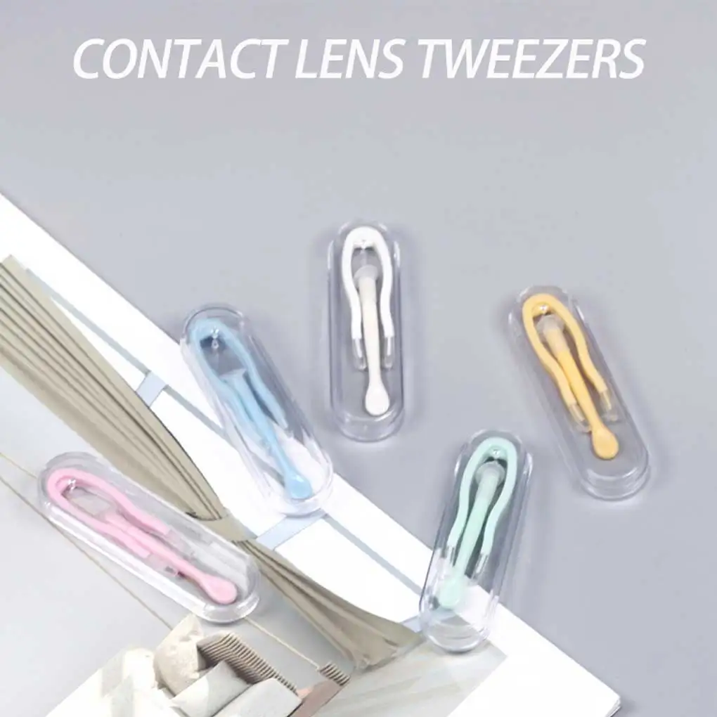 Contacts Lens Tweezer Portable Reusable Professional Washable Indoor Inserter Remover with Storage Box Color Random