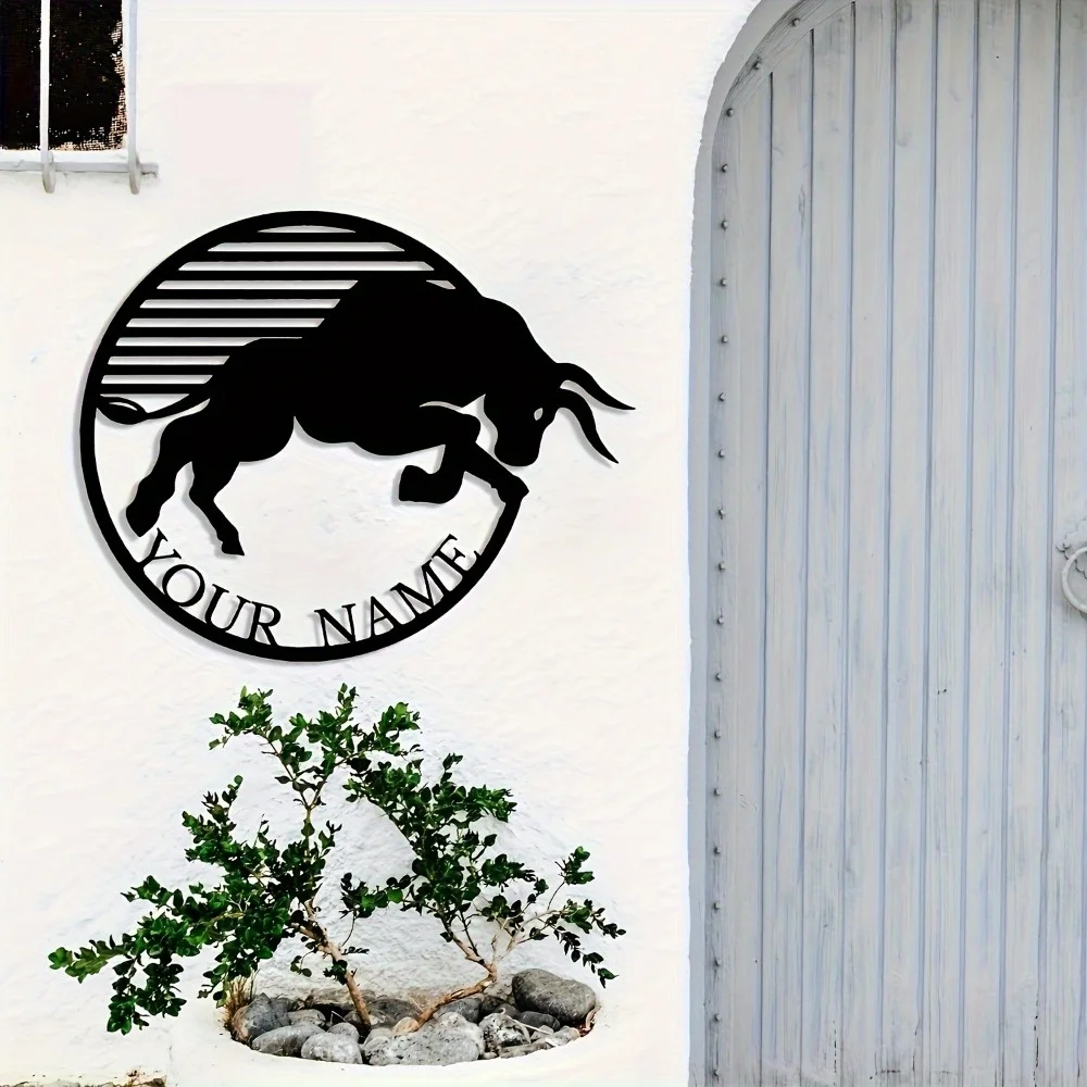 

Unique Tailorable Black Metal Bull Wall Art Decorative Plaque Customize with Name Ideal Bohemian Gift Distinctive Wall Deco