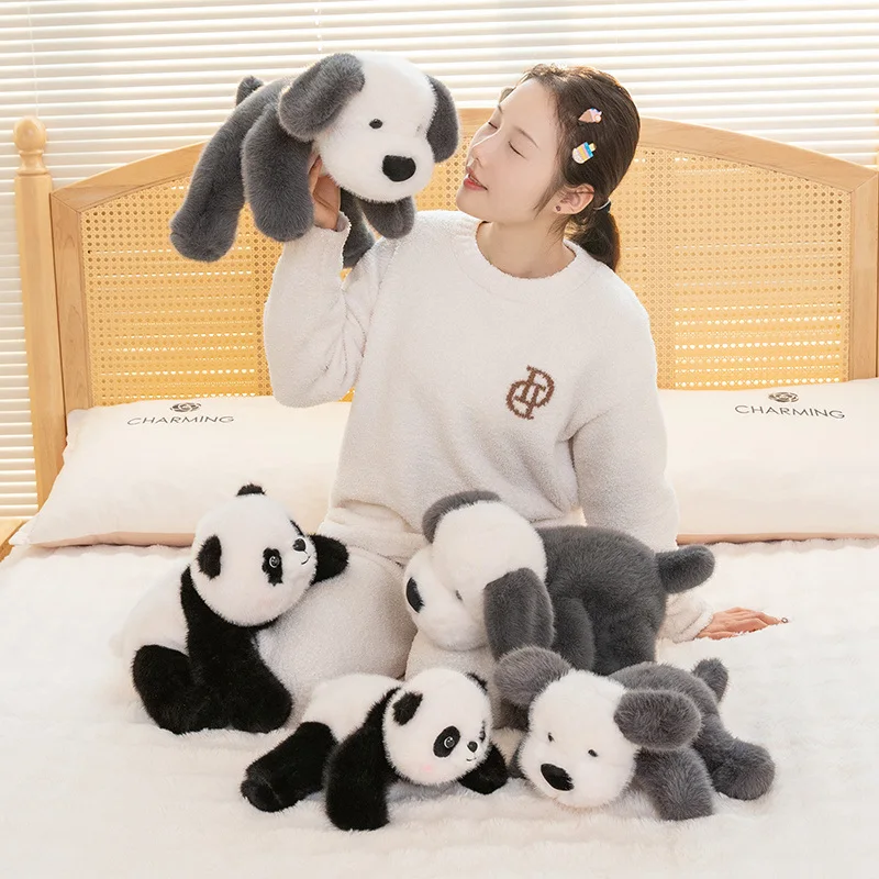 Roztomilý načechraný vlasy bílá šedá pes plushie panenka měkké plněné živočich štěně panda plyš hračka děťátko spací podhlavník dívčí děti dárky