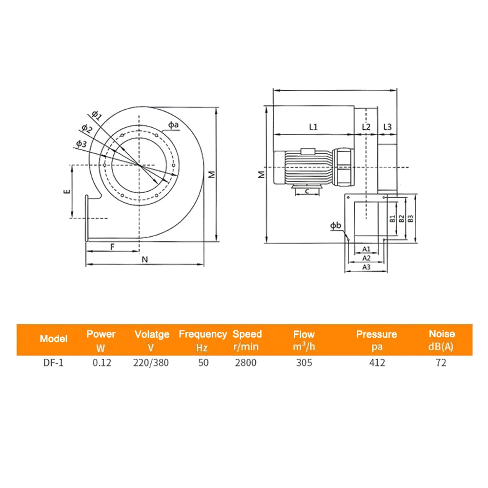 120W 220V 380V cooling fan low-noise industrial fan vacuuming centrifugal blower multi-wing small powerful fume extraction